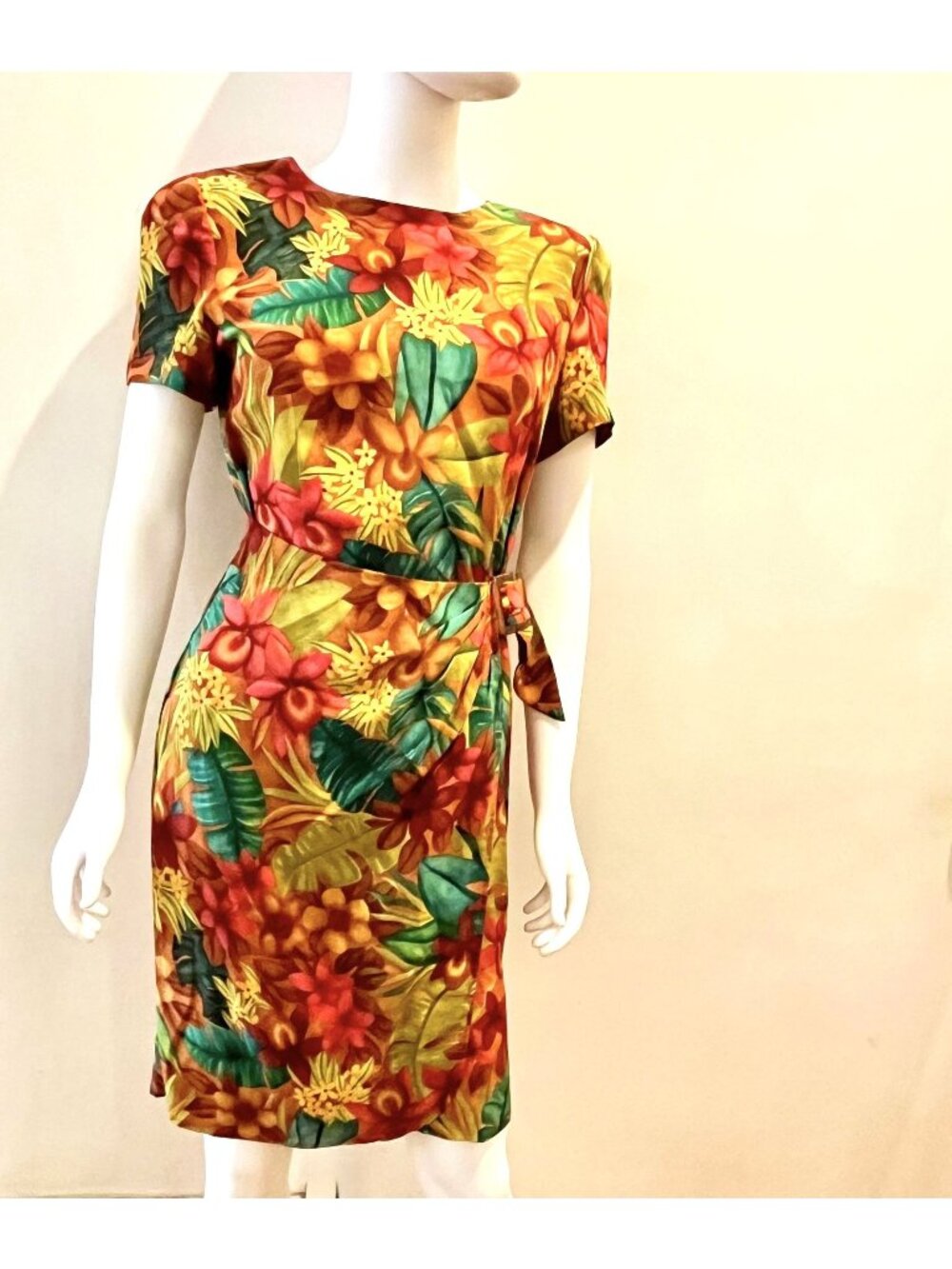 Vintage 90s Liz Claiborne pure silk tropical print dress, size 4